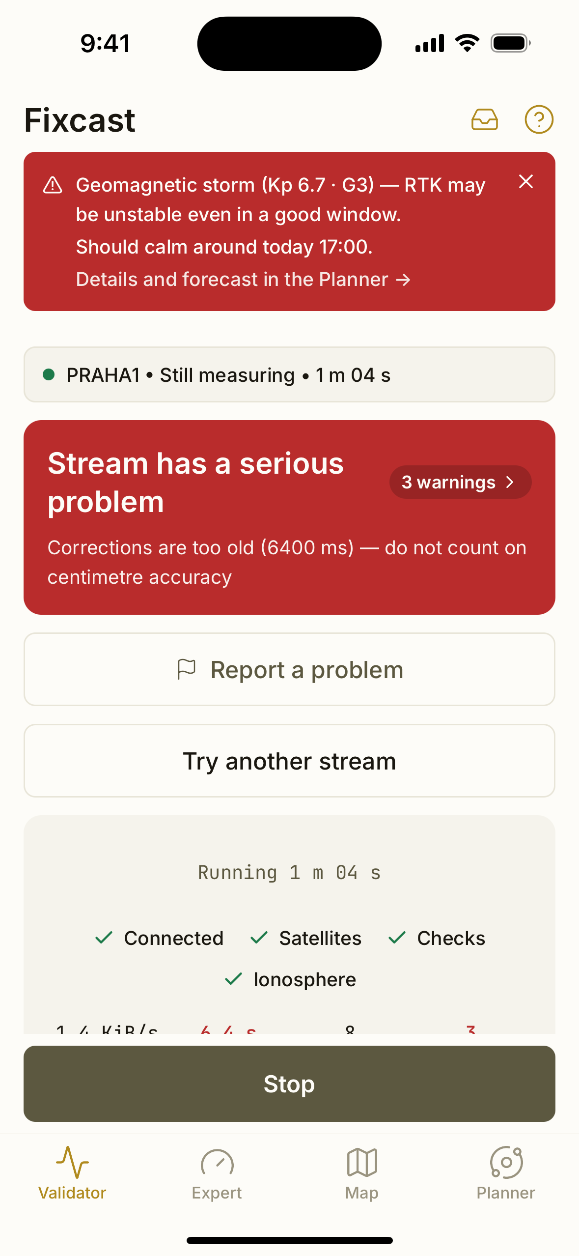 Diagnosis of a failing stream — clear verdict and findings